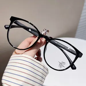 New TR90 Round Frame Fashion Computer Myopic Glasses Frame Men And Women Universal Plain Face Anti Blue Light Eyeglasses