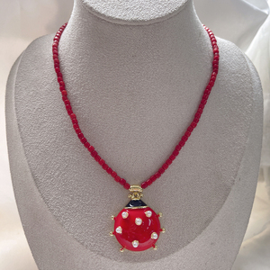 Estate spiaggia naturale gioiello di pietra preziosa di bambù rosso <span class=keywords><strong>collana</strong></span> di corallo <span class=keywords><strong>con</strong></span> <span class=keywords><strong>coccinella</strong></span> ciondolo regalo fortunato bohémien per le donne - Product Image 3