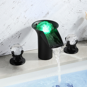 8-Inch Widespread Black <strong>Crystal</strong> <strong>Knobs</strong> Ball LED Bathroom Sink Faucet 3-Hole 3-Handle Basin Mixer Tap Waterfall Double-Handle - Product Image 6