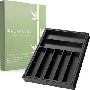 Organizador de Cubiertos de Bambú Negro Premium Grande y Expandible para Cajón de Cocina con Divisores - Product Image 6