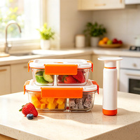 Boîtes de conservation alimentaire en verre compartimentées, hermétiques, avec pince orange, pour préparation de repas et déjeuner