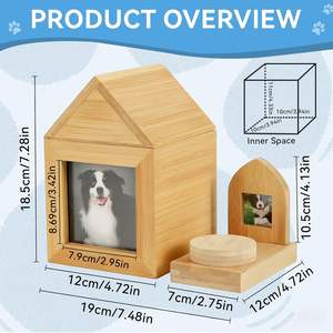 Urne funéraire en bambou en forme de maison pour toutes les cendres d'animaux (chien, chat) avec cadre photo, couleur bois, cadeau commémoratif pour crémation - Product Image 2