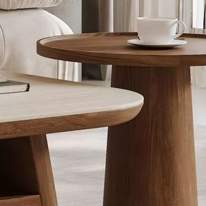 AJUNION Living Room Furniture Double <strong>Nesting</strong> Coffee <strong>Table</strong> Set <strong>Round</strong> Tall <strong>Table</strong> and Rectangular Accent <strong>Table</strong> with 2 Drawers - Product Image 2