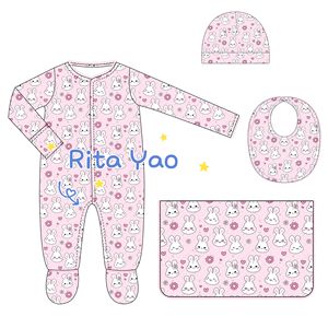 ชุดรอมเปอร์คลุมเท้าสำหรับเด็กแรกเกิดผ้าคอตตอน100% โมโนแกรมพร้อมหมวกเข้าคู่ผ้าห่มคลุม2025เรอ - Product Image 6
