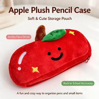 Trousse à crayons en peluche pomme rouge Kawaii en promotion, motif fruit mignon avec broderie 3D feuille et étoile, cadeau pour filles