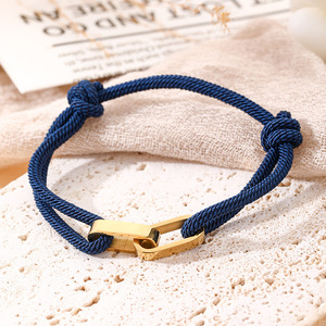 Customized Engraved characters Stainless steel Adjustable Cord double ring Lock Clasp Braided Couple <b>bracelets</b> - Product Image 3