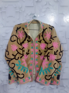 Elegant Handcrafted Short Quilted Velvet Winter Jacket with Exquisite Floral Embroidery Reversible & Breathable Design Cotton - Product Image 5
