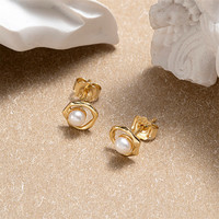 Anting-anting pengantin halus cantik, anting-anting bunga mutiara ibu perak murni berlapis emas 14k