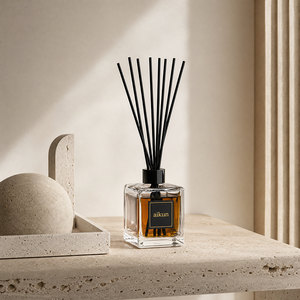 Aikun Large Capacity Square Clear Glass Thick Base Black Collar Reed <b>Diffuser</b> Gift Set with Long Black Sticks and Gold Band Box - Product Image 3