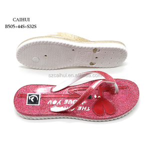 barato al por mayor de PVC de plástico playa de ECO amigable Flip Flop para las mujeres dama brillo flor sandalias de - Product Image 2
