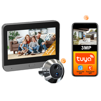 Tuya 140 °   Sonnette intelligente avec caméra audio bidirectionnelle, vision nocturne, détection de mouvement, caméra de judas avec écran LCD de 4,3 pouces, enregistrement vidéo