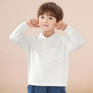 <span class=keywords><strong>Polo</strong></span> respirant à <span class=keywords><strong>manches</strong></span> <span class=keywords><strong>longues</strong></span> pour tout-petits garçons - Haut décontracté en coton <span class=keywords><strong>blanc</strong></span> pour enfants avec poche, teint uni 180g - Product Image 4