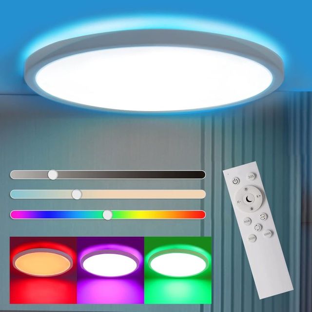 Modern Plastic Dimmable Ultra-Thin RGB Frontlight Ceiling Light with Remote Control for Bedroom