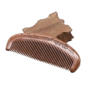 Peigne en bois de pêche vieilli extra-épais sculpté à la main, antistatique, anti-chute de cheveux, double face, pour coiffure, vente en gros - Product Image 1