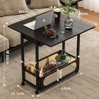 Meuble d'appoint multifonctionnel en bambou, pliable, avec roulettes, table basse, rangement, design chinois moderne