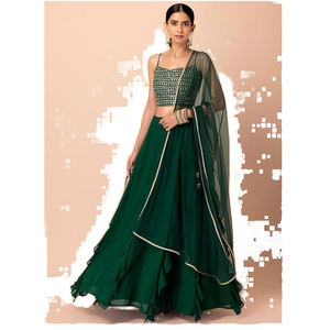 Georgette Lehenga Choli vert foncé avec Dupatta Vêtements européens attrayants pour les événements - Product Image 1