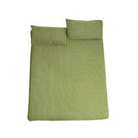 Parure de lit 4 pièces en bambou tissé écologique rayé vert 200T, douce, respirante, lavable en machine, toutes saisons, moderne pour la maison