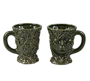 Taza de Cerámica de Gres de 550ml con Diseño 3D de Hoja Verde en Relieve, Esmalte Verde Personalizado, Espíritu del Bosque, Sin Plomo, Venta al por Mayor Directa de Fábrica - Product Image 1