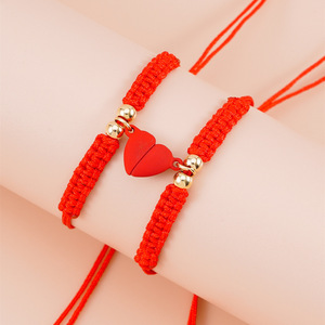 2Pcs/Set Paper Card Love Rope <strong>Bracelets</strong> <strong>Chinese</strong> <strong>Knot</strong> Braided Hand-Woven Couple Accessories Adjustable Magnetic Heart <strong>Bracelet</strong>