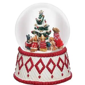 树脂圣诞树和狗在雪球球内定制家居装饰