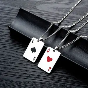 2024 Stainless Steel Poker Playing Cards Hip Hop Jewelry Lucky Ace Of Spades Poker Pendant Men Necklace