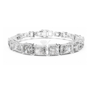 Pulsera de media espiral Radiant y Princess Cut con diamantes cultivados en laboratorio sobre cadena de eslabones tipo clip híbrida de oro amarillo, moderna. - Product Image 3