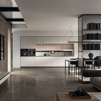 Meuble de cuisine modulaire laqué blanc brillant, salle à manger moderne, mini appartement, projet hôtelier, unités acryliques pour petits espaces, évier