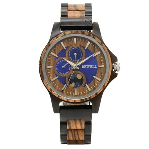 New design unisex wrist band mixed natural wood case with spring steel buckle chronograph men and wooden watch