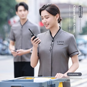 Tenue <span class=keywords><strong>de</strong></span> travail respirante en coton gaufré à manches courtes et coupe ajustée pour le personnel d'entretien hôtelier – Idéale <span class=keywords><strong>printemps</strong></span>-été - Product Image 2