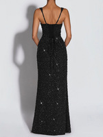 Robe longue scintillante à sequins pour femme 2026, sexy, col licou, moulante, froncée, pour soirée, cocktail, vente en gros