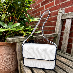<b>White</b> Straw Square Flap Beaded Shoulder <b>Bag</b> Women Boho Halloween <b>Crossbody</b> Purse 1L Daily Use & Party - Product Image 1