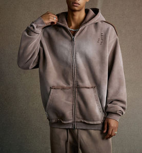 Heth123 Nieuwe Winter Zwaar Gewicht 400gsm Oversized Vintage Zuur Wassen Hoodie Spray Verven Distressed Rits Hoodie - Product Image 5