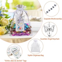 LIHUIDA 30 Llaveros de Perlas de Ángel para Niños + Bolsas de Organza + Etiquetas de Regalo de Papel, Colgantes para Boda, Bautizo, Fiesta de Navidad