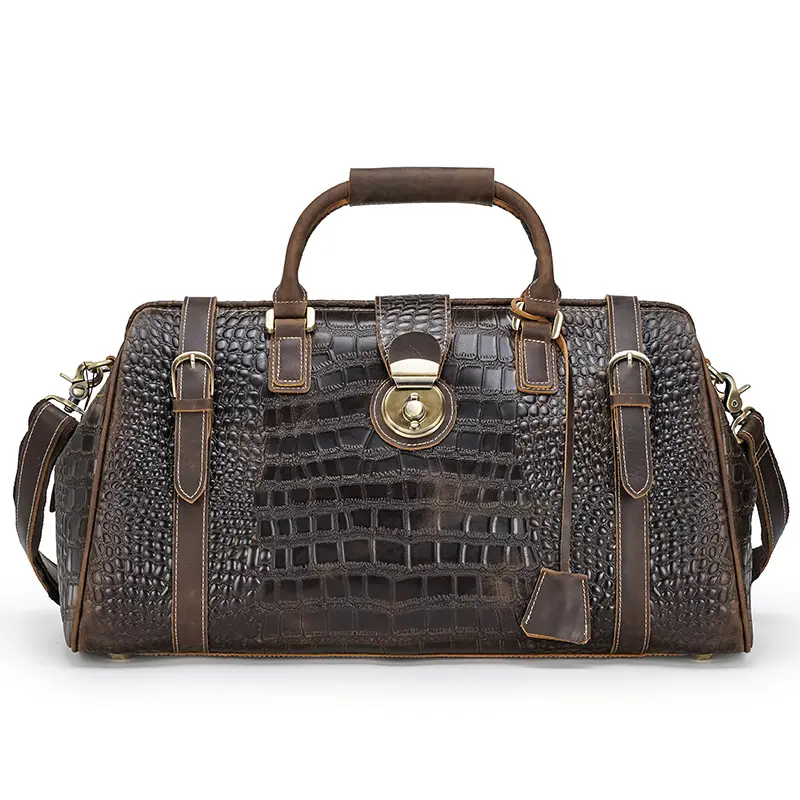Vendita calda Extra Large Luxury Brown Carry On Holdall borsone borsa da viaggio in vera pelle con motivo a coccodrillo