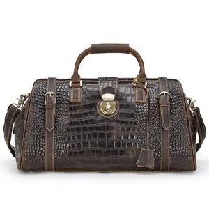 Hot Selling Extra Large Luxus Braun Handgepäck Reisetaschen Krokodil Muster Echtes Leder Reisetasche