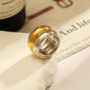 Stainless Steel <b>Ring</b> Two Tone Gold Plated Geometric Shape Unisex Fashion Jewelry Gift - Product Image 3