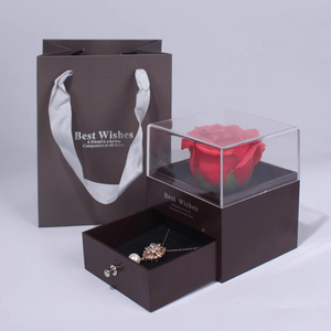 Hộp quà tặng hoa xà phòng hoa hồng dạng ngăn kéo, chất liệu acrylic trong suốt, hoa bất tử, kèm nhẫn dây chuyền, hộp trang sức cao cấp - Product Image 4