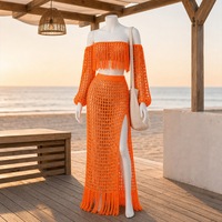 Nieuwe Dames Sexy Tweedelige Rok Set Kwastje Cover Bikini Strandjurken Plus Size Doorzichtige Badmode