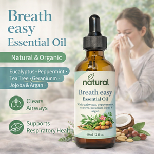 Mélange d'huiles essentielles Breathe, naturel et biologique, <span class=keywords><strong>à</strong></span> base de menthe poivrée, d'<span class=keywords><strong>arbre</strong></span> <span class=keywords><strong>à</strong></span> <span class=keywords><strong>thé</strong></span> et d'eucalyptus, pour la respiration, la peau et l'aromathérapie - Product Image 1