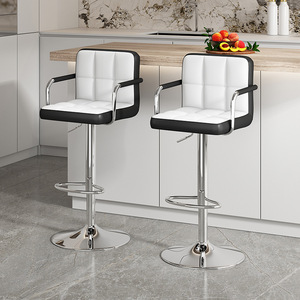 LingTuo <b>Bar</b> <b>Stool</b> Pu <b>Leather</b> Adjustable Height Black Orange Kitchen Dining Room Chair - Product Image 2