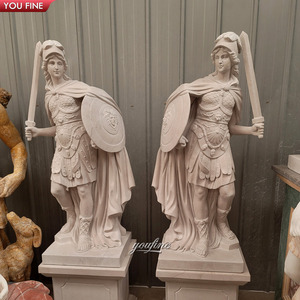 Sculpture <span class=keywords><strong>de</strong></span> char romain classique grandeur nature en marbre blanc YOUFINE avec guerrier et chevaux - Product Image 5