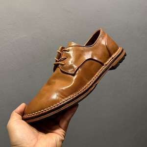 Chaussures Derby en cuir faites à la main pour hommes, en cuir véritable, à lacets, pour le bureau, décontractées, à talon bas, couleur unie marron - Product Image 1