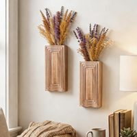 Set Vas Tanaman Gantung Dinding Kayu 2 Buah, Desain Modern Boho Farmhouse untuk Dekorasi Tanaman Dalam Ruangan