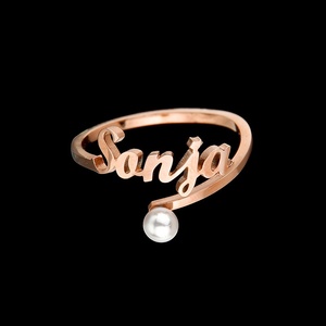 Personalized <b>Name</b> <b>Ring</b> For Women Rose Gold Plated Pearl Letter Design Classic Daily Wear Jewelry Gift - Product Image 2