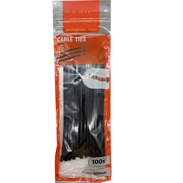 Personalized Printing Color Bag Packing 100pcs Pack UV Black Resistant Self Locking Plastic Cable Ties Nylon 66 Material