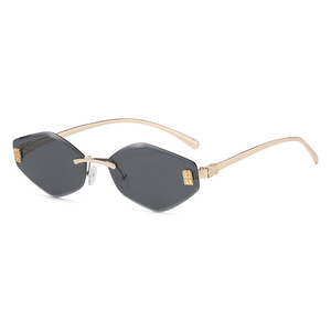 Frameless Metallic Diamond Shape <b>Sunglasses</b> Gold Frame UV400 Women Fashion Sunshades Lightweight Design - Product Image 5