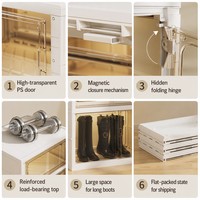 Caja de Zapatos Apilable, Plegable, Armario Integrado para Zapatos, Contenedor Transparente con Puertas, Estante para Zapatos de Fácil Montaje para Botas y Armario