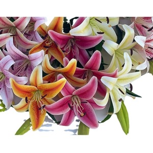 Bouquet de lys 3D en soie, fleurs artificielles réalistes, décoration de jardin, style moderne - Product Image 2