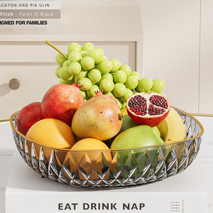 Fruit Platter Round Glass With Gold Rim For Living Room <b>Coffee</b> <b>Table</b> Decor Simple Style - Product Image 5