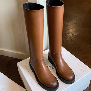 लक्जरी रेट्रो कोरियन शैली गोल पैर की अंगुली मध्य-बछड़े की महिला जूते और जूते - Product Image 1